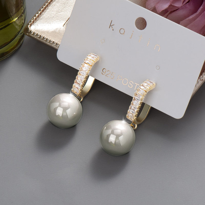 swvws New  Trend Big Pearls Women's Earrings Geometry Crystal Gold Color Dangle Drop Earing for Woman Korean Style Fashion Jewelry