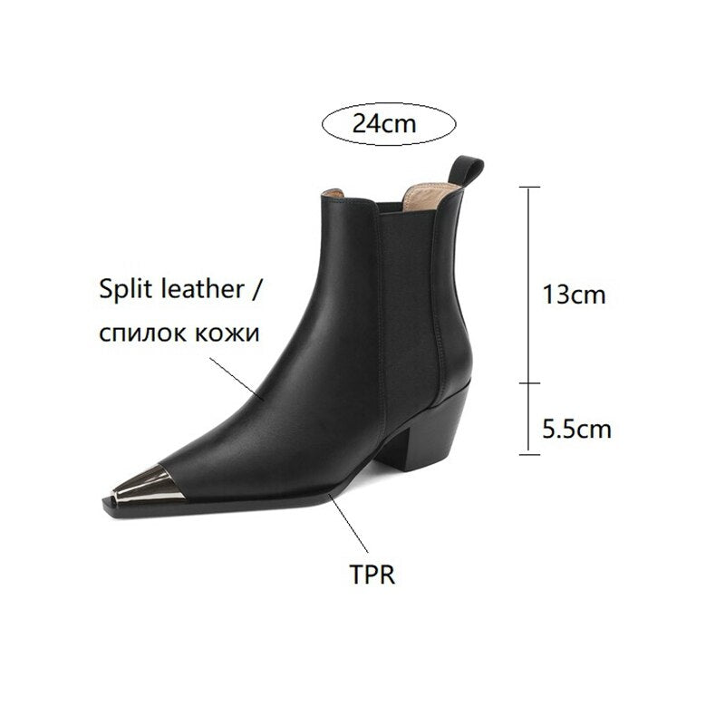 swvws  fashion inspo   NEW Fall Women Boots Pointed Toe Chunky Heel Shoes for Women Black Split Leather Shoes Winter Concise Western Boots Cowboy Boots