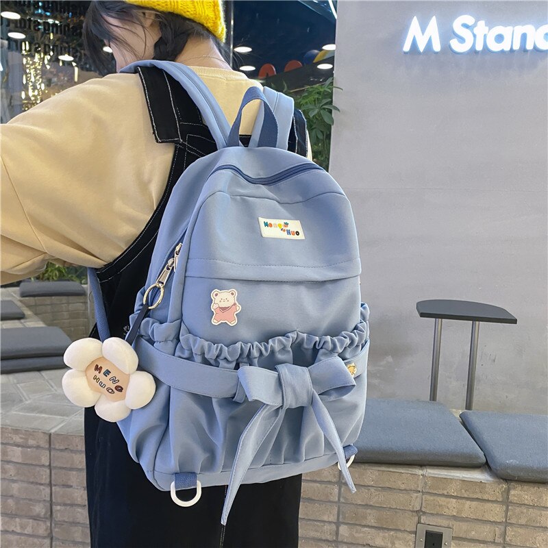 Back To School Cute Bow Waterproof Female College Backpack Ladies Nylon Travel  Laptop Backpack Trendy Women SchoolBag Girl Fashion Kawaii Bags