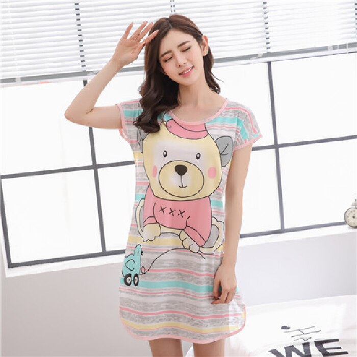 swvws Cartoon Nightdress Women's Summer New Short-Sleeved Nightdress Pregnant Pajamas Women Sleepwear Sexy Nightgown