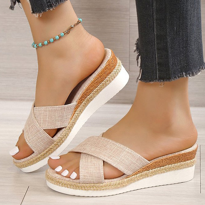 swvws Women Sandals Wedges Heels Summer Shoes For Women Platform Sandalias Mujer Elegant Woman Heeled Shoes Slippers Summer Footwear