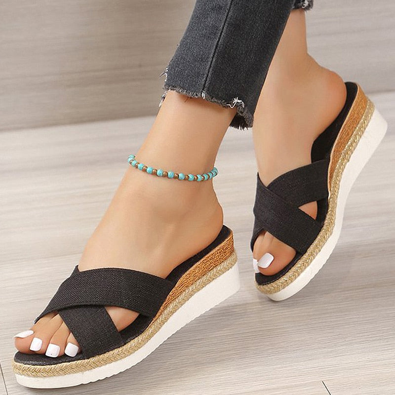 swvws Women Sandals Wedges Heels Summer Shoes For Women Platform Sandalias Mujer Elegant Woman Heeled Shoes Slippers Summer Footwear