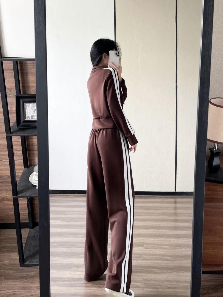 swvws  New Spring and Autumn Zipper Jacket High Waist Wide Leg Pants Two-piece Fashion Casual Loose Long-sleeved Sports Suit Women