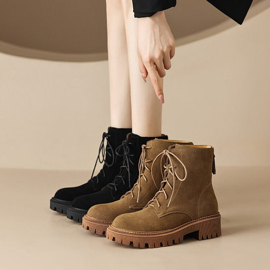 swvws Autumn Boots     Autumn Women Boots Cow Suede Leather Boots Women Round Toe Chunky Heel Boots Winter Short Boots Casual Platform Shoes for Women