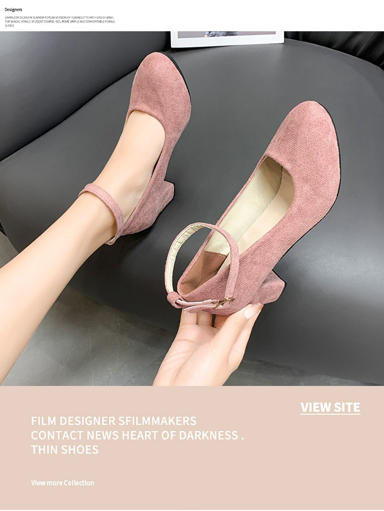 swvws Fashion Women Pumps High Heels Suede Women Shoes Chunky Ankle Work Walking Shoes Sexy Pointed Toe Pumps Ladies Party Shoe