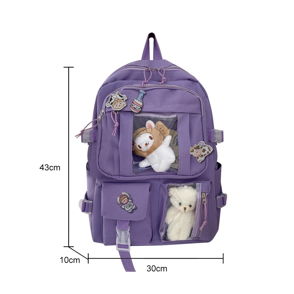 swvws  Girls Aesthetic Backpack Cute School Bags For Student Teens Girls Pockets Kawaii Women Laptop Backpack Harajuku Mochila