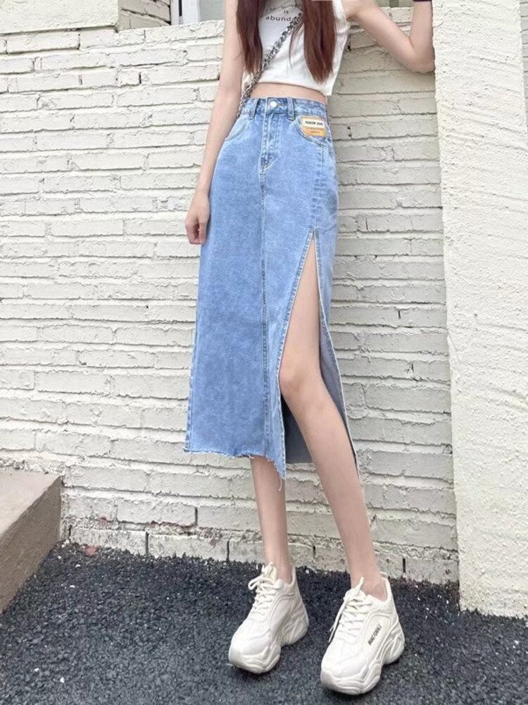 swvws Ins Simple Fashion Skirt Printing New Natural Waist Trend Japanese Long Skirt Female Solid Color Street A-line Skirt