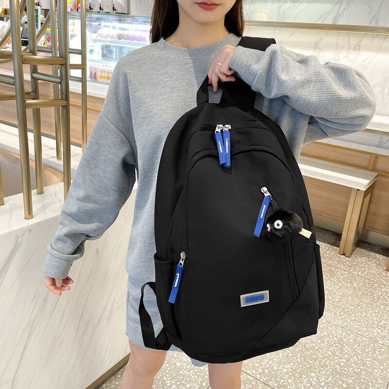 Back To School Fashion Women Backpack Cute Nylon Student Schoolbag Kawaii Ladies Large Capacity Laptop Bagpack Girl Bookbag Solid Color Mochila