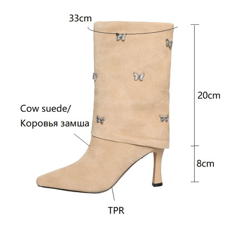 swvws Autumn Shoes     Autumn Boots Women Cow Suede Leather Shoes for Women Square Toe Trouser Boots Bow-knot Thin Heel Shoes Black Western Boots