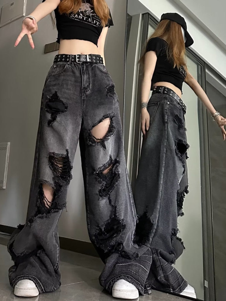 swvws Niche Design Jeans, High Street Heavy Industry Wide Leg Pants, High-end Floor Length Pants, Trendy Brand Women's Jeans