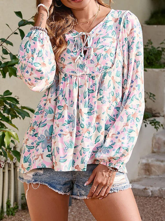 swvws Autumn Casual Women Blouse Loose Elegant Floral Printed Shirt Fashion Chiffon Long Sleeve Top Female Holiday Beach Shirt Blusa