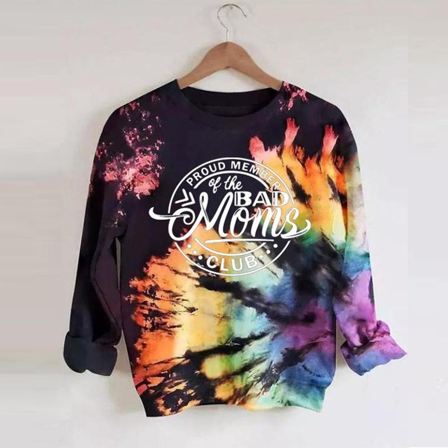 swvws Halloween Hoodies Tie-Dye Print Hoodie Women Letter Sweatshirt Harajuku Long Sleeve Top Halloween Fashion Streetwear Oversized Hoodies Pullovers