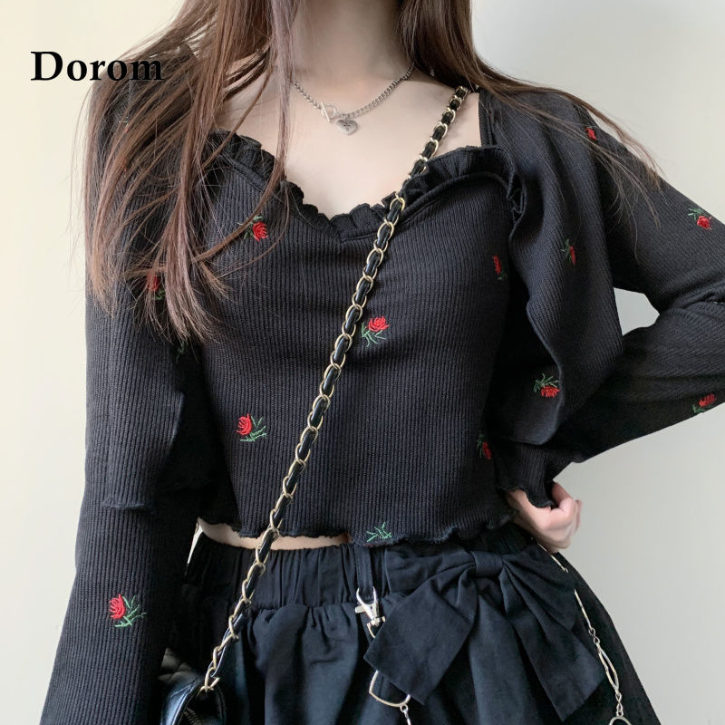 swvws Vintage Sweet Embroidery Knitted Set Women Korean Style Slim Long Sleeven Cardigan+Kawaii Sling Crop Top Harajuku Two Piece Suit