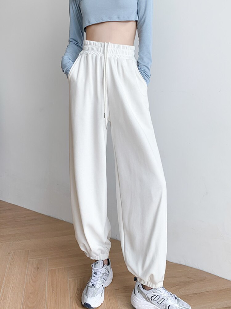 swvws White Jogging Sweatpants Women Baggy Korean Style Joggers Sports Pants Harajuku Oversize Black Sweat Wide Trousers Female