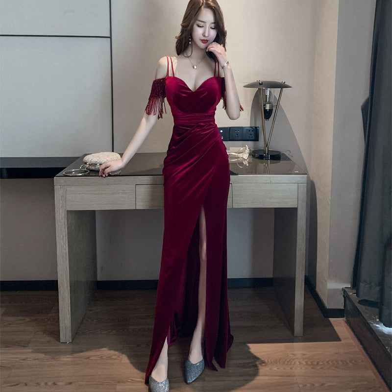 Tmallworld Sexy Wine Red Velvet Mermaid Sweetheart Long Evening Dress, Off Shoulder Dark Red Party Dress