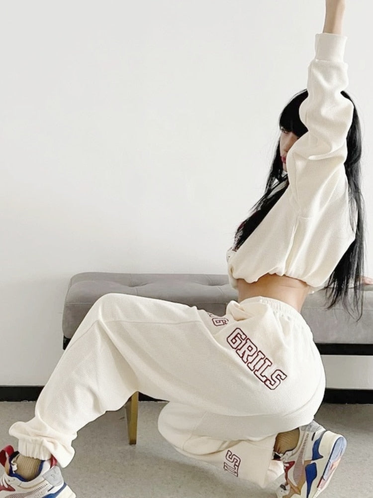 swvws Y2K White Joggers Sweatpants Women Oversize Korean Streetwear Letter Print Jogging Sports Pants Harajuku Trousers Female