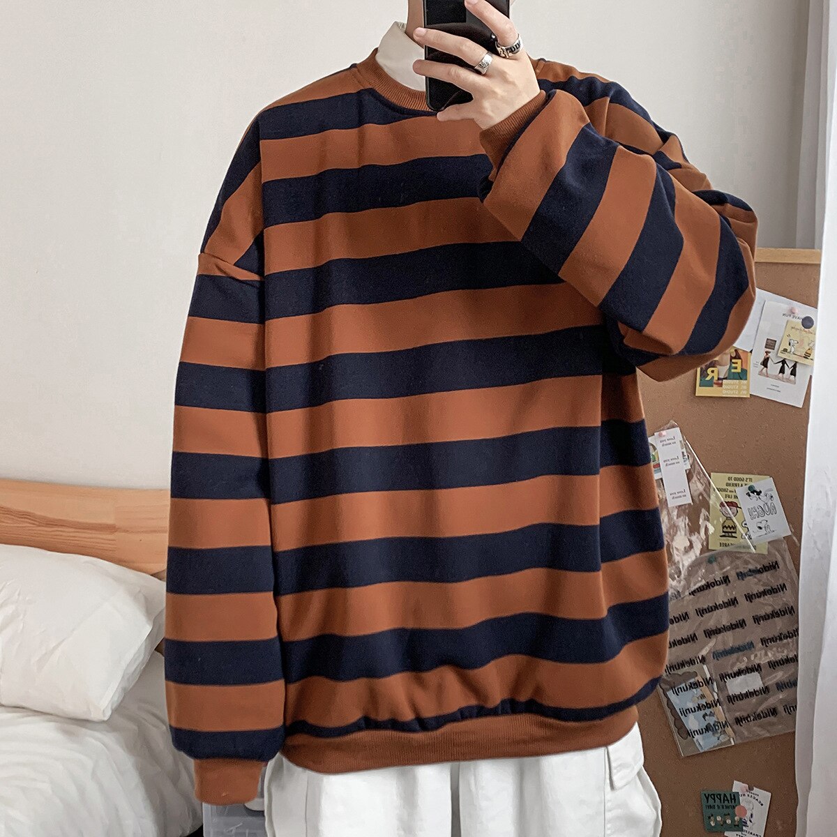 swvws Autumn Striped Sweatshirts Casual Oversized Pullovers Fashion Hip Hop Harajuku Streetwear Loose Women Jumpers Teen Couple Tops