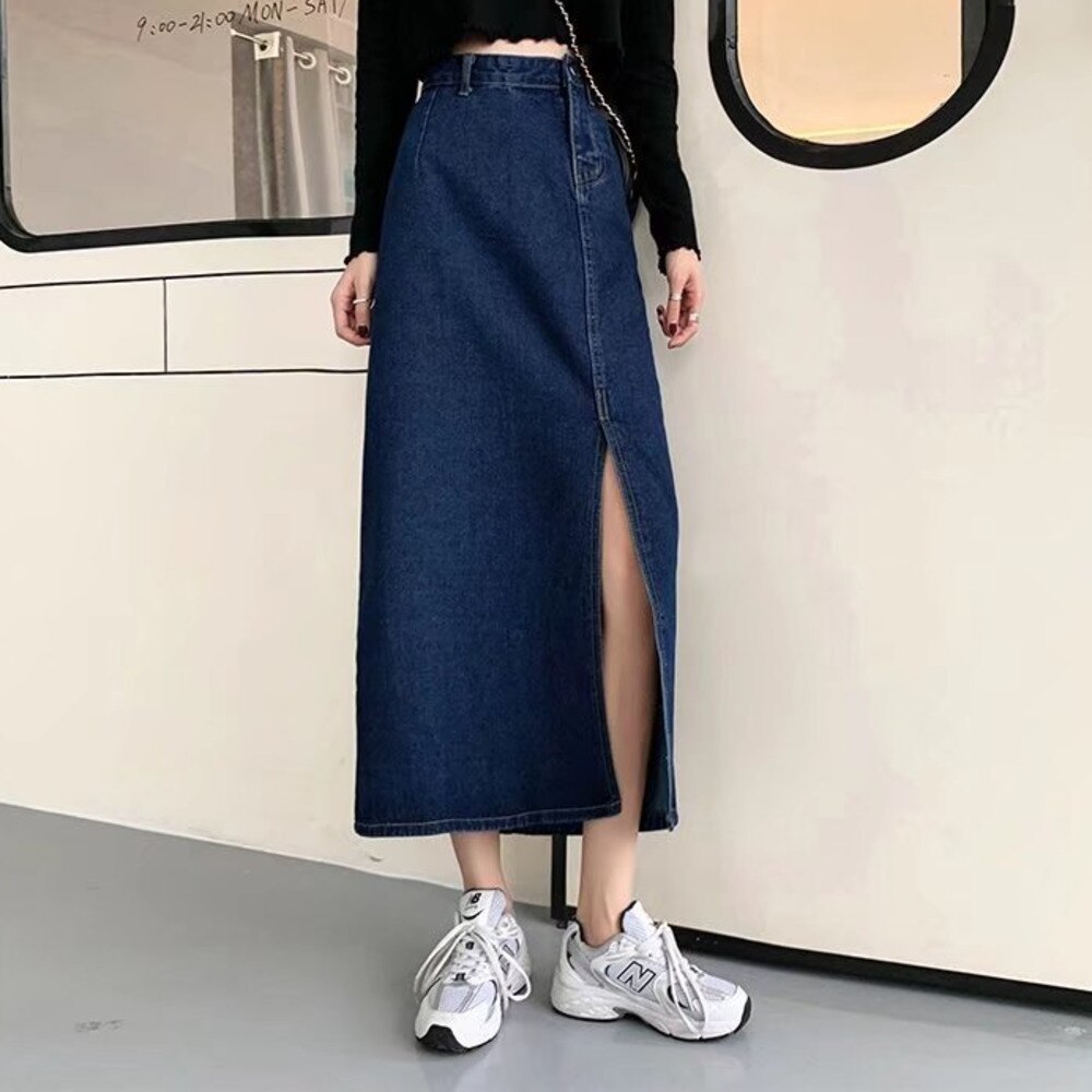 swvws Denim Skirt   Woman Jeans Skirt Wide Leg Denim Clothing Blue Jeans Vintage Quality  Fashion Straight Pants