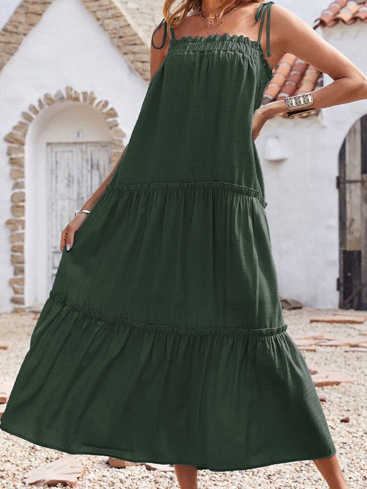 swvws Summer Long Dress Women Spaghetti Strap Sleeveless Loose Maxi Dress Beach Holiday Sundress Vestidos