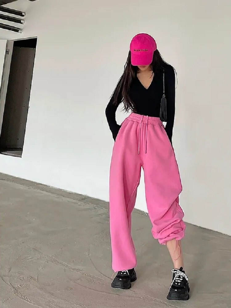 swvws Oversize Pink Joggers Sweatpants Women Y2K Streetwear Jogging Sports Pants Korean Fashion Casual Wide Leg Trousers Female