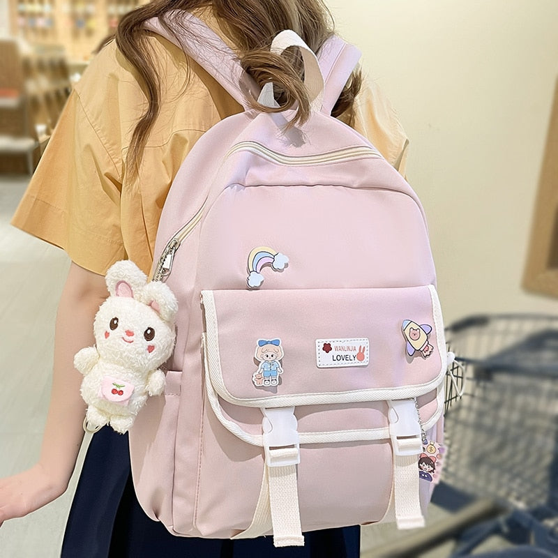 swvws Trendy Girl Cute Pink Travel Book Backpack Women Nylon School Bag Lady Kawaii College Backpack Fashion Female Laptop Student Bag