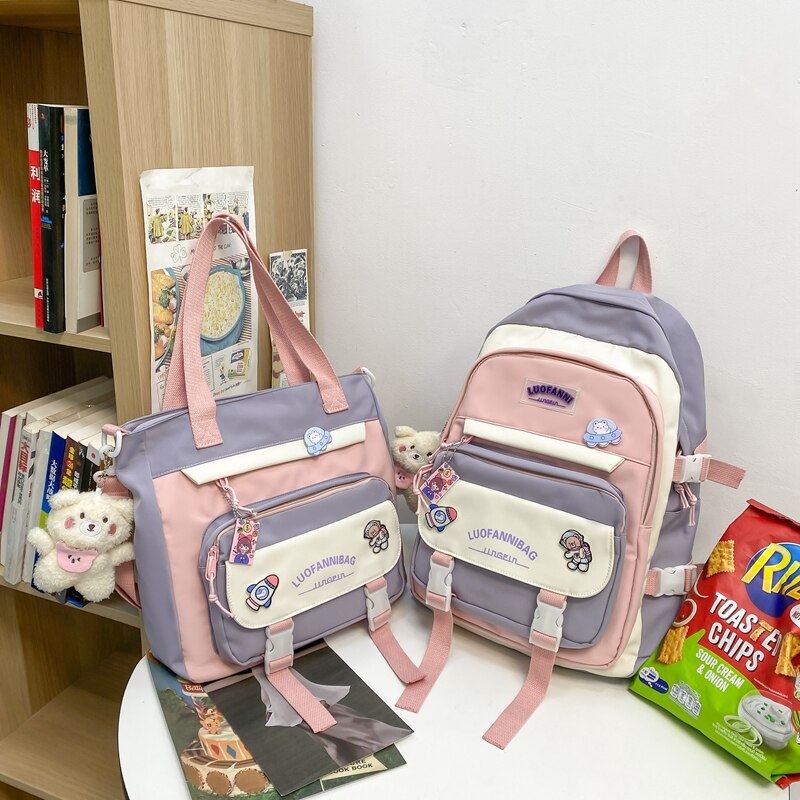 BACK TO SCHOOL  Fashion Women Backpack Cute Nylon Waterproof Set Bag Rucksack Teens Kawaii Bookbag for Girls Schoolbag Travel Mochila