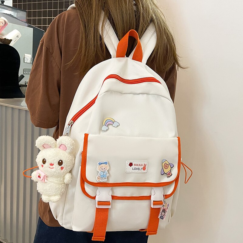 swvws Trendy Girl Cute Pink Travel Book Backpack Women Nylon School Bag Lady Kawaii College Backpack Fashion Female Laptop Student Bag