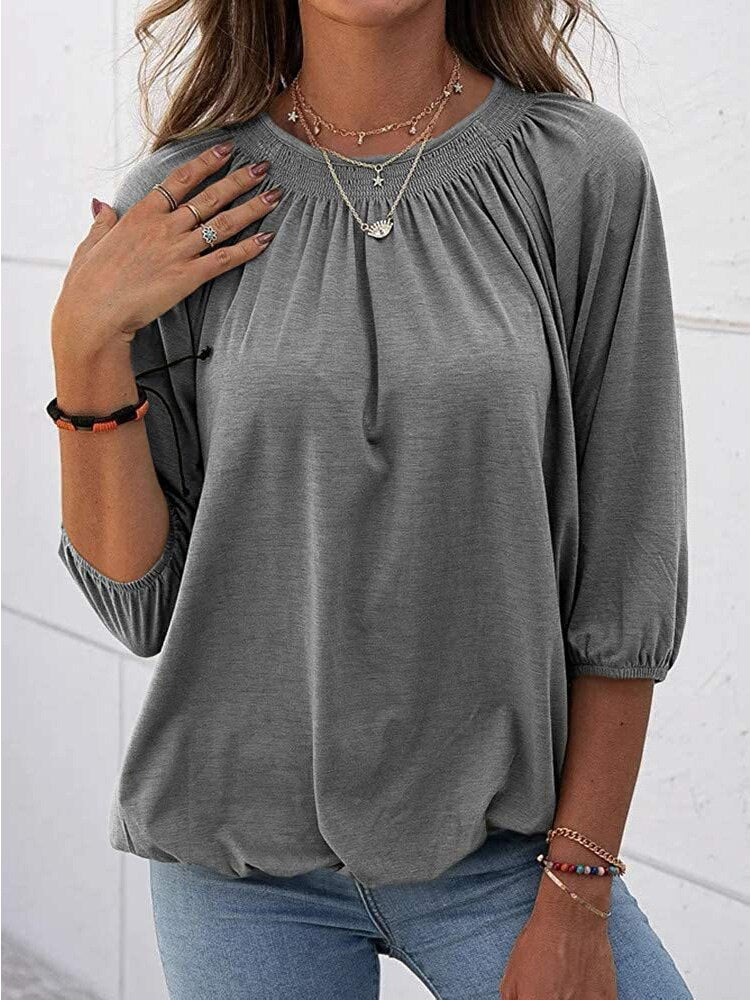 swvws Women Solid T Shirts Summer Loose Half Sleeve Tops Casual Vintage O Neck Tees Female Elegant T-Shirt Streetwear Woman Blouse