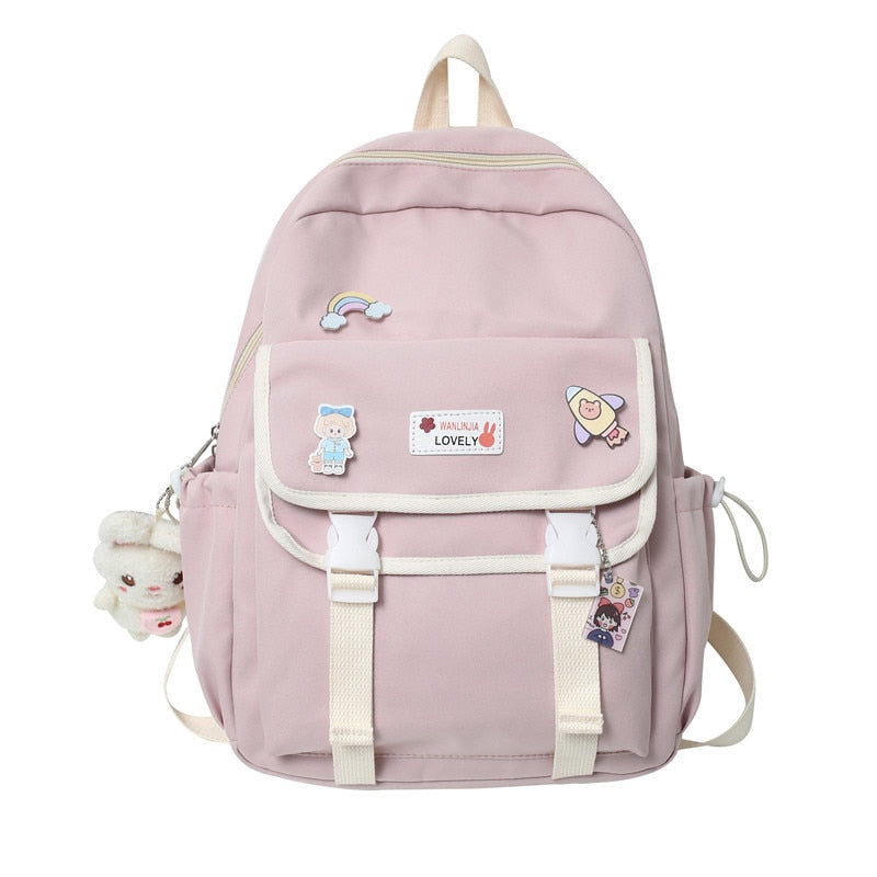 swvws Trendy Girl Cute Pink Travel Book Backpack Women Nylon School Bag Lady Kawaii College Backpack Fashion Female Laptop Student Bag