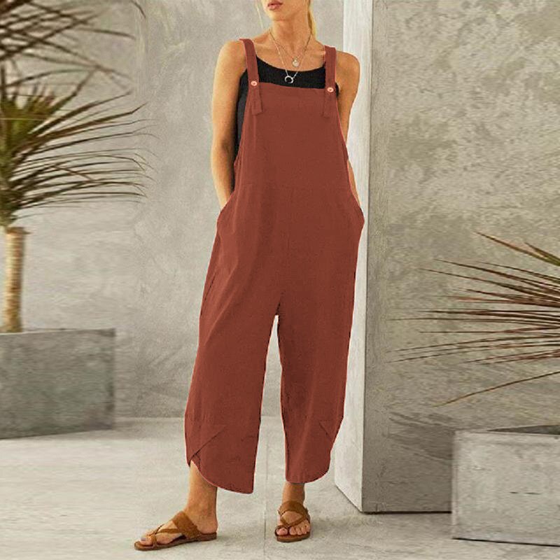 swvws Strap Women Jumpsuits Summer Casual Solid Loose Rompers Vintage Wide Leg Pants Female Homewears Fashion Playsuit With Pockets