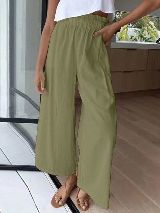 swvws Summer Cotton Linen Long Pant Women High Waist Wide Leg Pant Casual Solid Baggy Trouser Female Loose Retro Sweatpant Streetwear