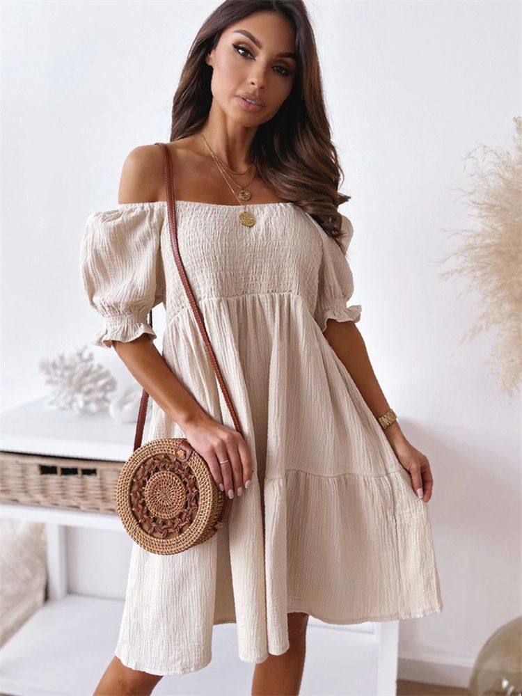 swvws Sexy Women Summer Backless Mini Dress Fashion Lady Slash Neck Puff Sleeve Party White Beach Dresses Casual Robe Femme