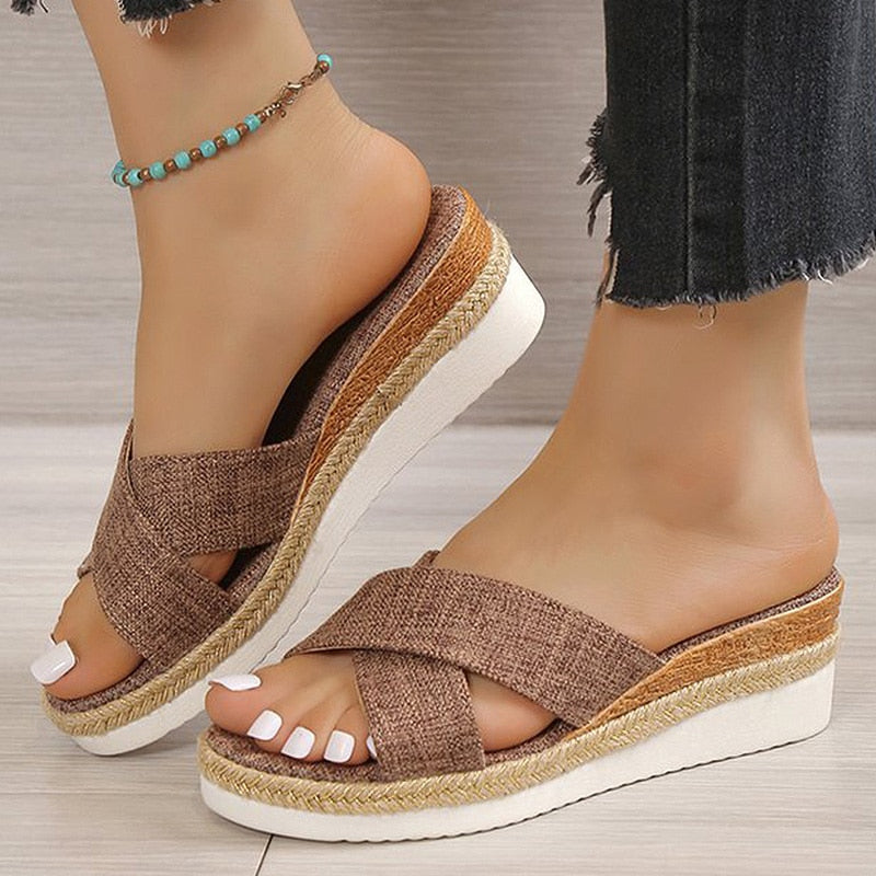 swvws Women Sandals Wedges Heels Summer Shoes For Women Platform Sandalias Mujer Elegant Woman Heeled Shoes Slippers Summer Footwear