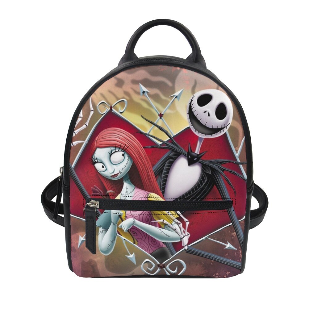 swvws  Nightmare Before Christmas Print Women's Backpack Trend PU Leather Women's Waterproof  Daily Backbags