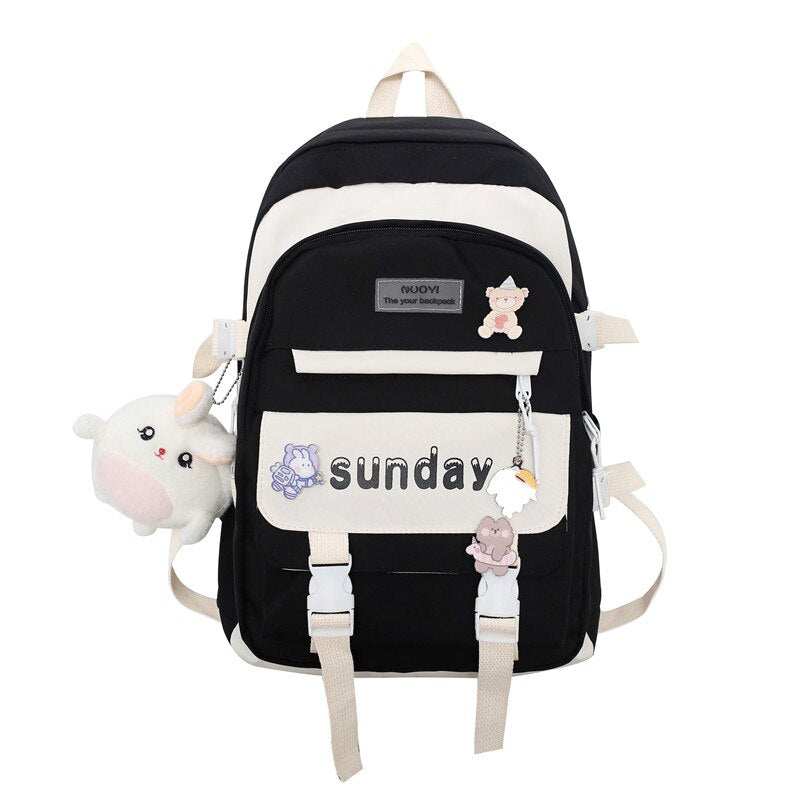 Back to school  Fashion Cute Teens Bookbag Nylon Waterproof Women Backpack Travel Mochila Kawaii Schoolbag for Girls Set Bag Rucksack