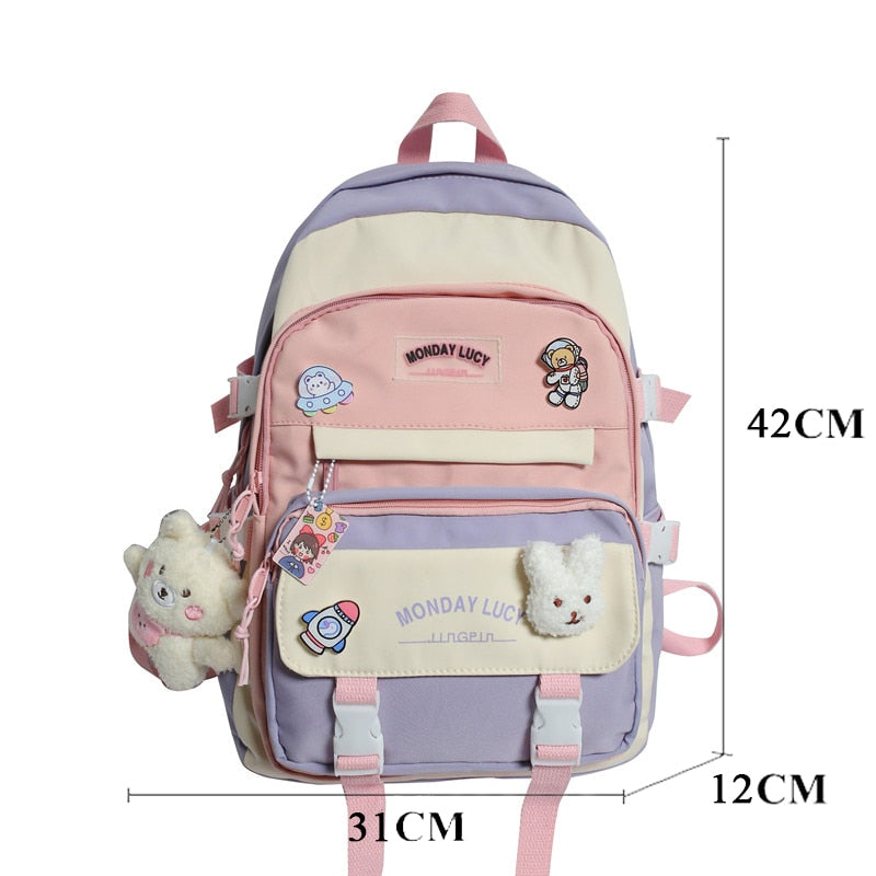 BACK TO SCHOOL   Fashion Kawaii Schoolbag for Teenage Waterproof Nylon Girls Bagpack Women Laptop Backpack Travel Bag Black Bookbag