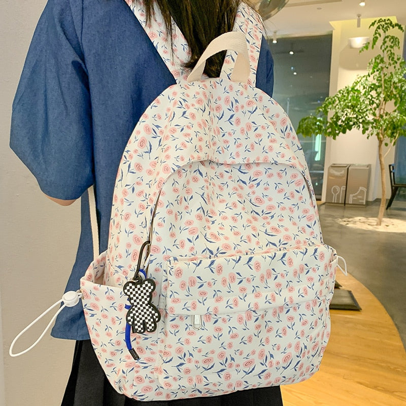 swvws Female Floral Laptop Student Bag Lady Cute Book Backpack Trendy Girl Kawaii Travel Backpack Fashion College Women School Bag New