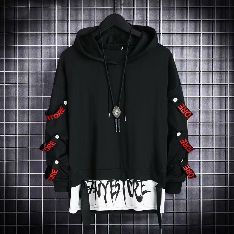 swvws Back To School  Autumn Men's Hoodie Sweatshirt Casual Black Hoodies Tops Hip Hop Harajuku Patchwork Japanese Streetwear Men