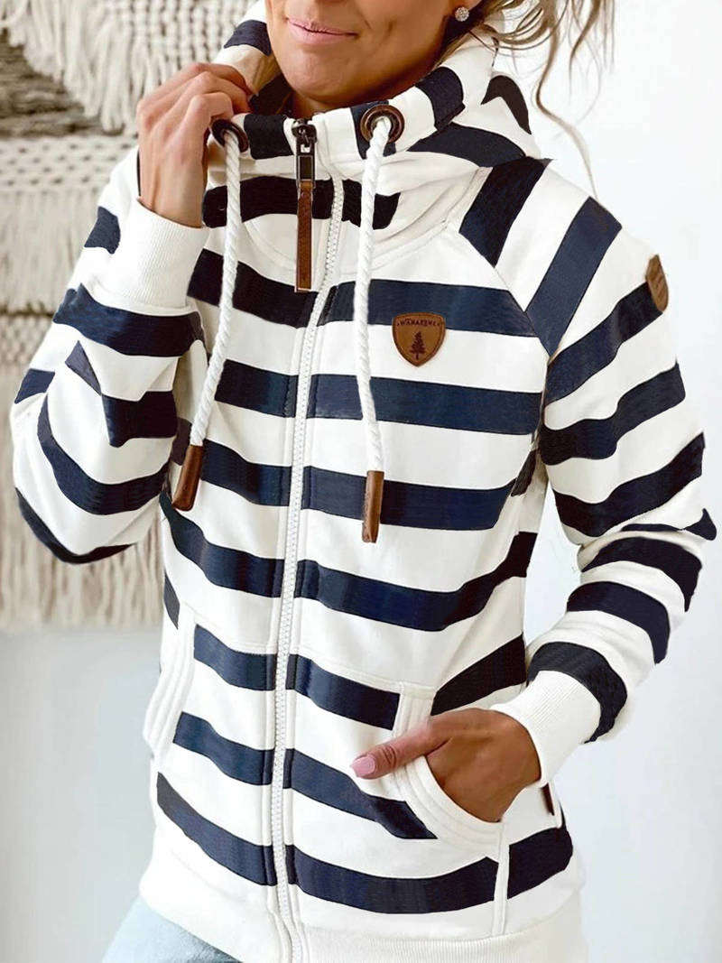 swvws  Women Long Sleeve Hoodie Stripe Women Sweatshirt Clothes New Hoodies Pocket Zipper Hoodies Tops Female Spring Thick Outwear