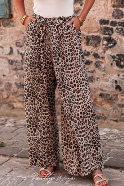 swvws Leopard Drawstring Wide Leg Pants