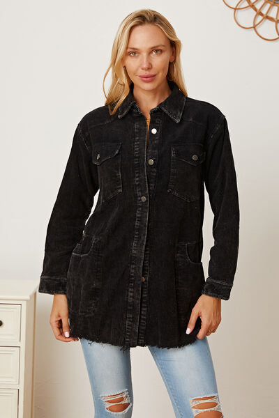 swvws Raw Hem Pocketed Button Up Jacket