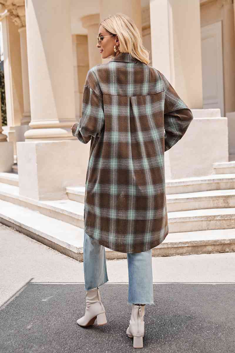 swvws Plaid Collared Neck Long Sleeve Coat