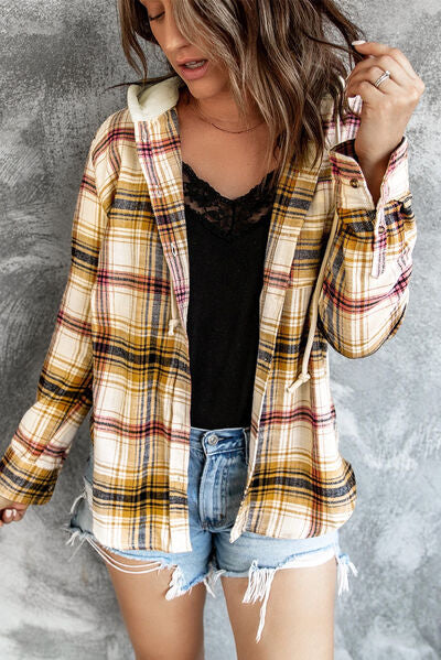 swvws Plaid Button Up Hooded Jacket