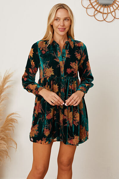 swvws Floral Button Up Collared Neck Shirt Dress