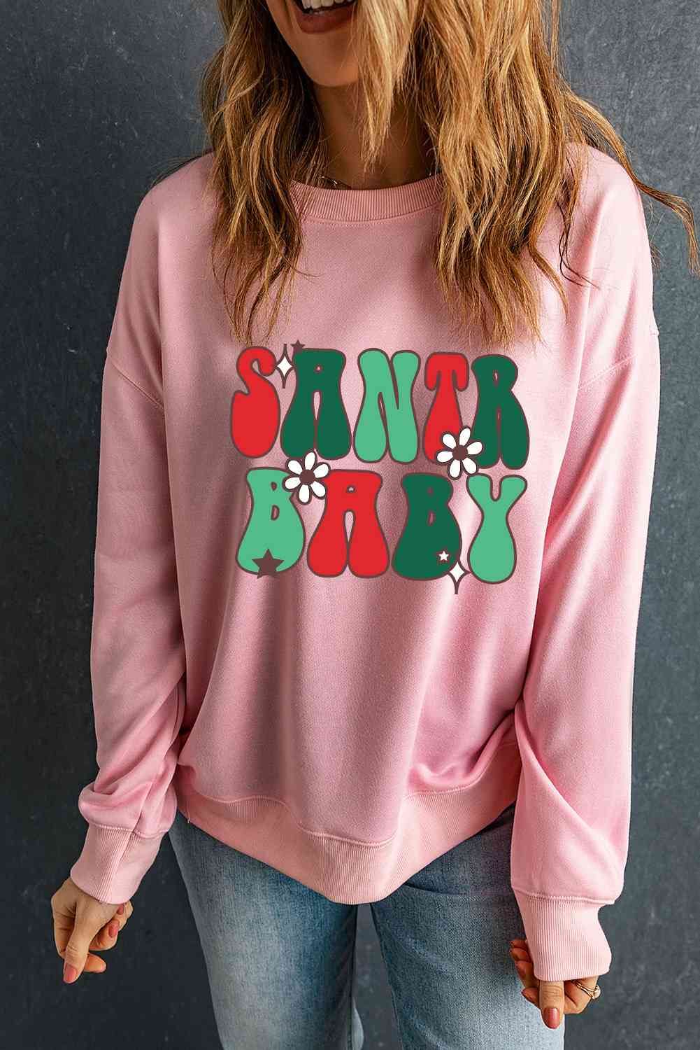 swvws SANTA BABY Graphic Round Neck Sweatshirt