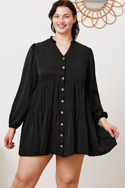 swvws Ruffled Button Up Long Sleeve Tiered Shirt