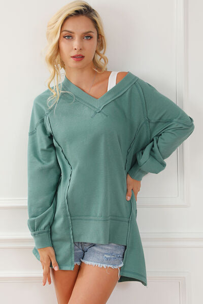 swvws Exposed Seam V-Neck Zip Detail Sweatshirt