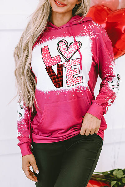 swvws LOVE Heart Drawstring Dropped Shoulder Hoodie