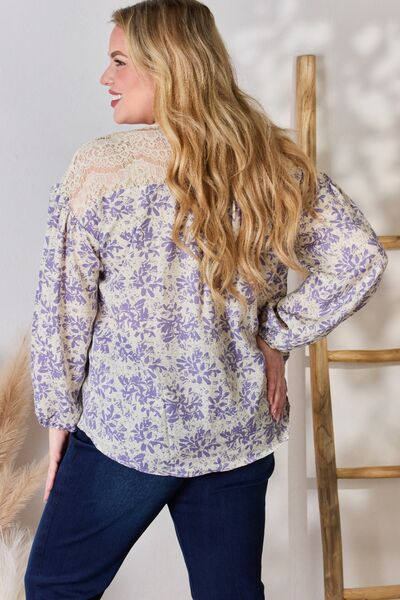 swvws Hailey & Co Full Size Lace Detail Printed Blouse