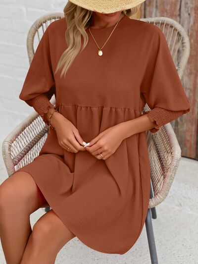 swvws Round Neck Lantern Sleeve Mini Dress